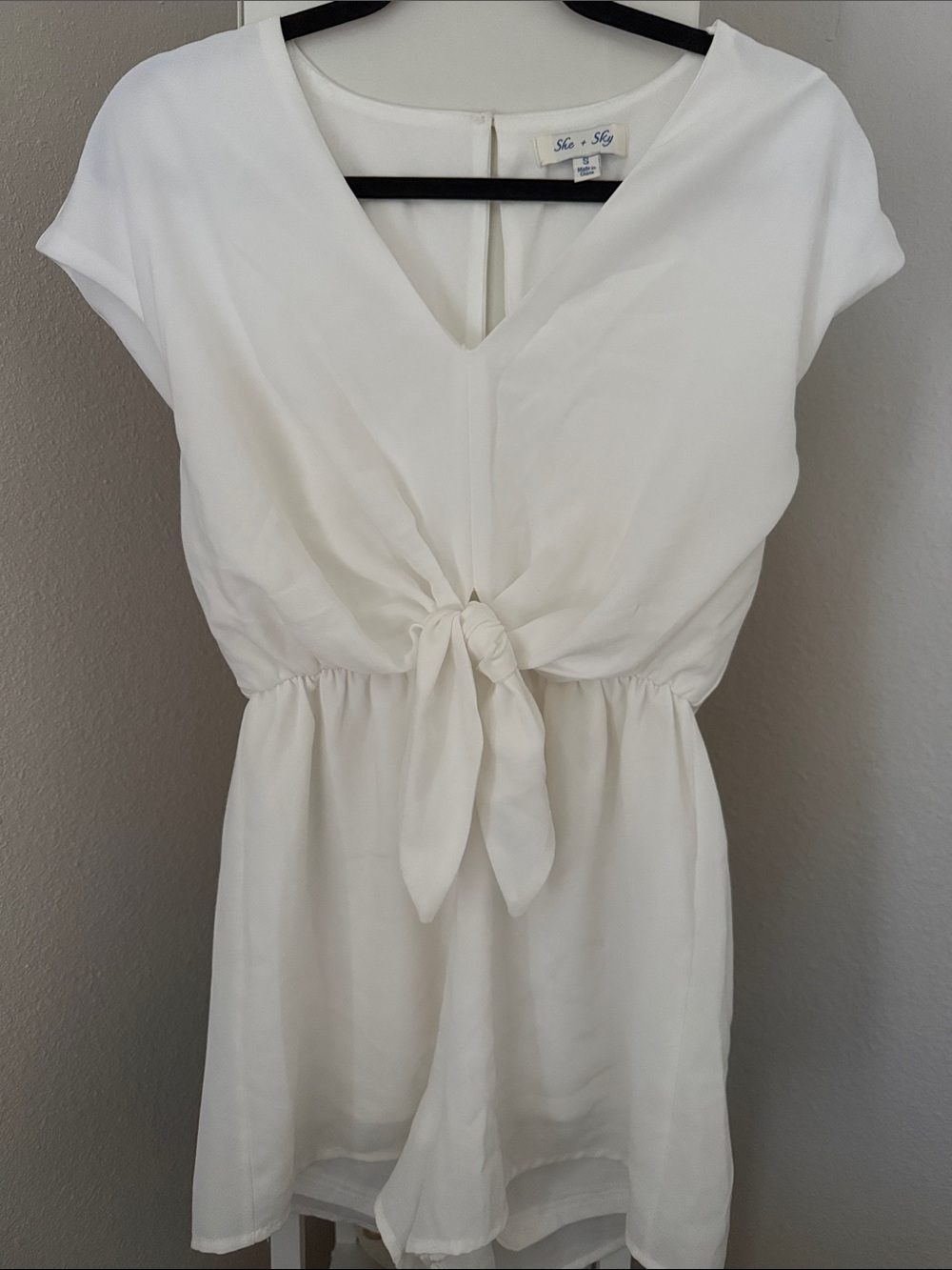 She + Sky White Tie-Front Romper